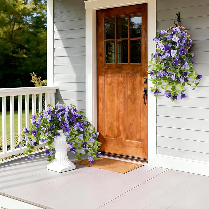 Faux Bougainvillea Artificial Flowers Plants for Outdoor Spring Summer Decoration, 2 Pcs Fake Silk Flower Outside UV Resistant Realistic Long Trailing Vines for Home Porch Patio Balcony Yard(Purple)