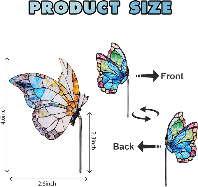 Flower Pot Decoration, 2Pcs Acrylic 2D Butterfly Plant Pot Hugger, 4.6 Inch Stained Butterfly Garden Stake Ornament Insert Decor for Indoor Patio (B)