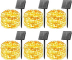 Minetom Solar String Lights for Outside, 6 Packs Total 198Ft 600 LED Outdoor Solar Fairy Lights, 8 Modes Balcony Lights for Tree Patio Christmas Party Wedding Decor (Warm White)
