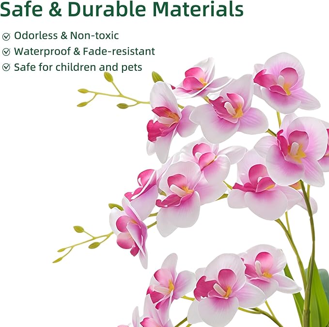 Artificial Orchid Potted Plant, White Purple Fake Orchid Flowers with White Pot, Bendable Faux Phalaenopsis Flower Arrangement for Home Office Table Centerpiece Wedding Party Bathroom Decor
