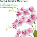 Artificial Orchid Potted Plant, White Purple Fake Orchid Flowers with White Pot, Bendable Faux Phalaenopsis Flower Arrangement for Home Office Table Centerpiece Wedding Party Bathroom Decor