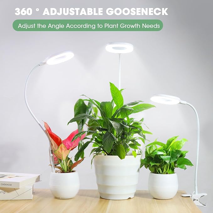 Full Spectrum Grow Lights for Indoor Plants, Clip-on LED Plant Lights for Indoor Growing with Auto On/Off Timing 4/8/12 Hrs, 10 Dimmable Levels, 3 Spectrum Modes & Adjustable Gooseneck (2)
