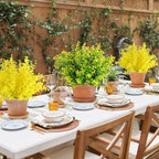 RECUTMS Artificial Flowers, Fake Outdoor UV Resistant Plants Faux Plastic Greenery Shrubs Indoor Outside Hanging Planter Home Kitchen Office Wedding, Garden Decor(Pure Yellow Eucalyptus)