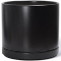 D'vine Dev 16 Inch Ceramic Planter Pot with Drainage Hole and Saucer, Indoor Cylinder Round Planter Pot, Black, 94-O-H-2