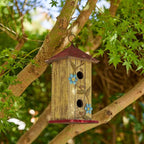 Glitzhome Bird houses for Outside,11.75"H Hand Painted Distressed Wooden Decorative Hanging Bird House for Outdoor Garden Birdhouse with 3D Metal Flower for Swallow Sparrow Hummingbird Finch Cardinals