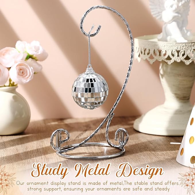 MorningRo 1 Pcs Ornament Display Stand 7.5" Height Ornament Stand Holder Ornaments Hanger Terrarium Bracket Air Plant Holder Hanging Hook for Christmas Home Party Wedding Decoration(Silver)