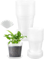 24 pcs 6/5 inch Clear Nursery pots for Plants Saucers,5/6 inch Clear Heavy pots with Side Vents for Reporting Orchids,Aroid,Monstera, Indoor & Outdoor use