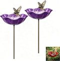 Handmade Metal Flower Garden Stake Bird Bath, Hummingbird Feeder, Bee & Butterfly Puddler, Mini Pollinator Watering Station for Garden Patio Lawn Yard Decor, Purple, 2PCS