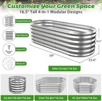 YSEJOMP 17" Tall Outdoor Garden Raised Garden Bed Kits, 5ft X 2ft Oval,0.8MM Thick Metal Raised Planter Bed/Ground Planter Box for Variety of Flowers,Herbs,Vegetables (Silver, 60X24X16.5 Inches)