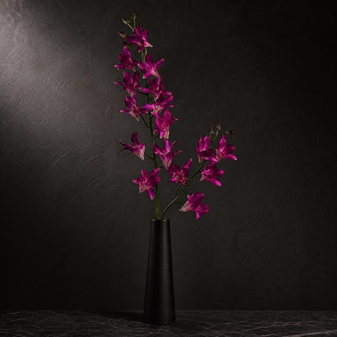 Larksilk 34" Purple Silk Dendrobium Orchid – Realistic Faux Orchid Stem with 17 Lifelike Flowers for Vases & Decor