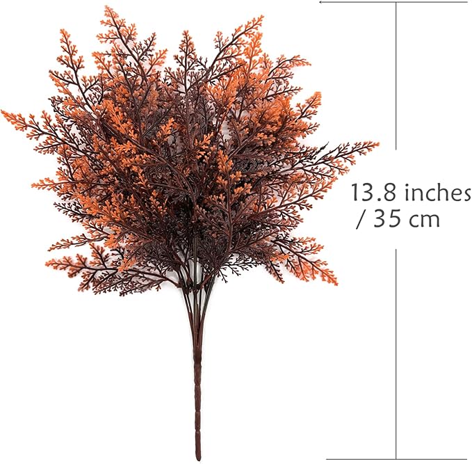 CATTREE Artificial Ferns Plants Fake Boston Fern Shrubs Plastic Leaves Faux Greenery Bushes for Home Décor Outdoor Indoor Garden Wedding Party Decoration Office Yard Verandah Planter Filler Red 4 Pack