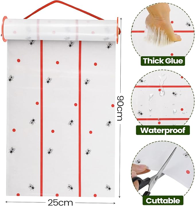 Qualirey Giant Sticky Fly Traps, Fly Strips for Indoor Outdoor Hanging Flying Tapes Non Toxic Ribbon Fruit Gnat Killer for Mosquito Plants House Horse Stable(295.3ft,White,10 Pcs)