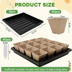 NNG 5PCS Seed Starter Tray with 90PCS Square Seed Peat Pots,Seed Starter Kit with Germination Trays Seedling Pots for Seedling Propagation and Plant Growing