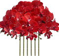 FagusHome 32 Inch Artificial Phalaenopsis Flowers 6 Pcs Artificial Orchid Flowers Stem Plants for Home Décor (Red Piebald)