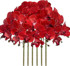 FagusHome 32 Inch Artificial Phalaenopsis Flowers 6 Pcs Artificial Orchid Flowers Stem Plants for Home Décor (Red Piebald)