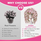 Artificial Hanging Flowers for Outdoors, 4 PCS 600 Blooms UV Resistant Morning Glory Faux Silk Vines, No-Odor Realistic Fake Plants for Garden Planter Porch Patio Decoration, Pink