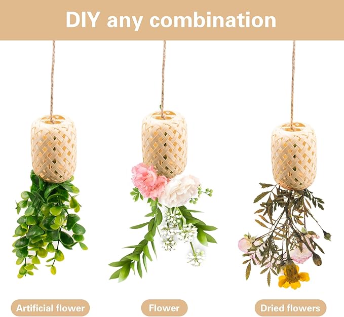 SnowTing 10 PCS Hanging Air Plant Holder, Unique Bamboo Lantern Shape Air Plant Hanger with Jute Ropes for Tillandsia Succulent Houseplants, Airplants Hanging Holders for Home, Office & Garden Decor