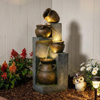 Bumilgar 53" H Large Outdoor Water Fountain with Lights - 4 Tiered Cascading Bowls Waterfall Fountain for Garden, Patio, Backyard, Porch Inside - Freestanding Outdoor Water Feature Gold