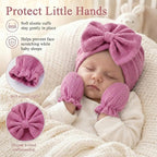 8 Sets Newborn Baby Girl Hats & Mittens, Cotton Preemie Hospital Bow Cap, No Scratch Gloves,Infant Beanies 0-3 Months