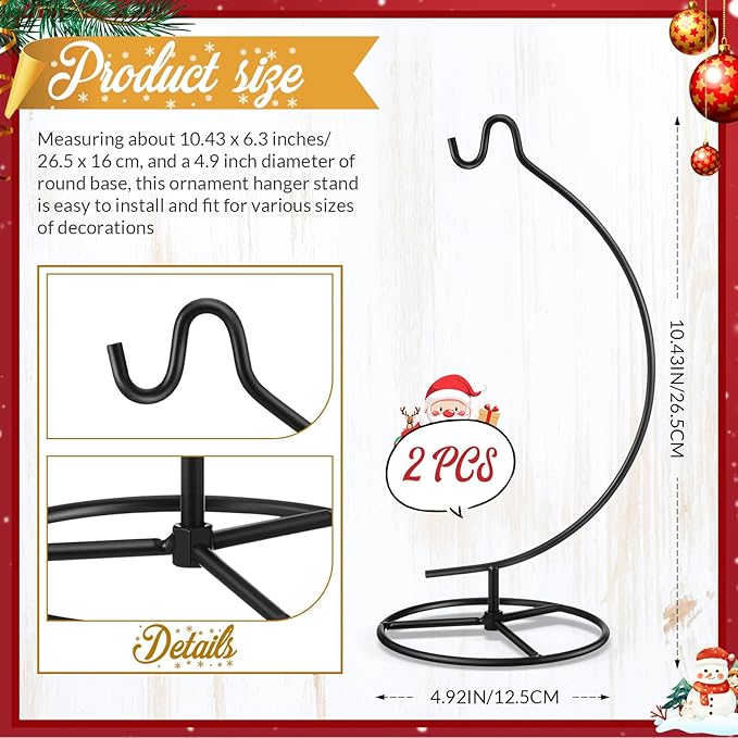 Baderke 2 Pack Ornament Display Stand, 10.43" Height Ornament Hanger, Air Plant Holder Terrariums Hanging Stand Crystal Ball Hanging Hook for Christmas Wedding Home Office Decoration(Black)