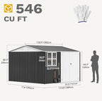 DWVO 10' x 10' Outdoor Storage Shed, Waterproof Metal Garden Shed with Windows, Lockable Doors, and Sloped Roof for Patio, Backyard, Lawn, Tool Storage, Bike Shed, Pet Shelter (Gray + White)