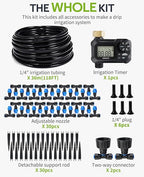 HIRALIY 118FT Greenhouse Misting Drip Irrigation Kit with Water Timer, Quick Connector Design Garden Watering System, Automatic Irrigation System with Tubing, Nozzles for Hanging Plants, Raised Bed