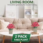 2 Pack Small Fake Plants Potted Artificial Plants Artificial Flowers Potted Faux Flower Daisy with Eucalyptus Leaves for Home Decor Office Room Farmhouse Indoor Table Bathroom Decor（Magenta）