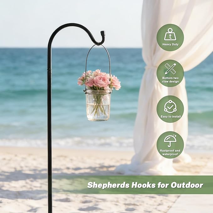 Urban Deco 4PK Heavy Duty Shepherds Hook, 37' Inch Tall Adjustable Height Shepards Hooks for Outdoor, Plant Hangers Garden Stakes, Plant Hooks Pole for Wedding, Garden, Outdoor