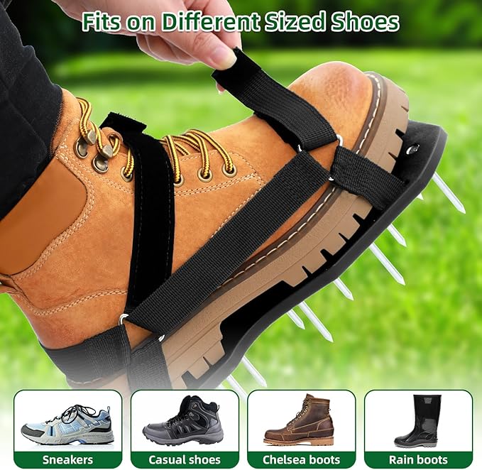 Ohuhu Lawn Aerator Shoes with Stainless Steel Shovel, Free-Installation Aerating Shoe with Hook&Loop Straps, Heavy Duty One-Size-Fits-All Spiked Aerating Sandals for Garden Grass