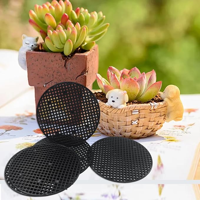 10 Pcs 4" Plant Pot Mesh Round Hole Cover, 100mm Black Plant Pot Drainage Mesh Discs Bottom Liners for Bonsai/Flower Pots, Soil Retention Grid Mats