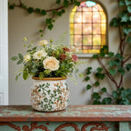 Vintage Ceramic Flower Pot - Indoor Outdoor Planters with Drainage Holes & Filter Screen, 6.5’’ Small Rustic Farmhouse Decorative Plant Pots for Garden/Patio/Balcony (Bicolor Vines, Small)