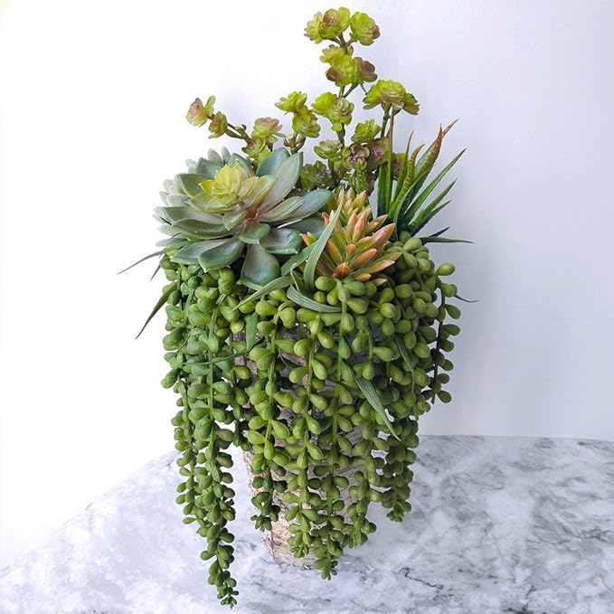 4 pcs Artificial Hanging Succulents Faux Burro's Tail Picks Trailing String of Pearls Succulent Fake Greenery Sprays 13.4" L for Basket Planter Centerpiece Floral Arrangement Indoor Outdoor Decor