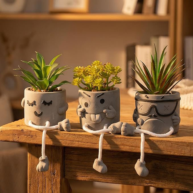 Set of 3 Artificial Succulents Potted Plants Faux Succulents Desk Decoration Fake Mini Plants in Grey Pots Faux Plants Kitchen Shelf Desk Decor Small Bathroom Decor for Shelves