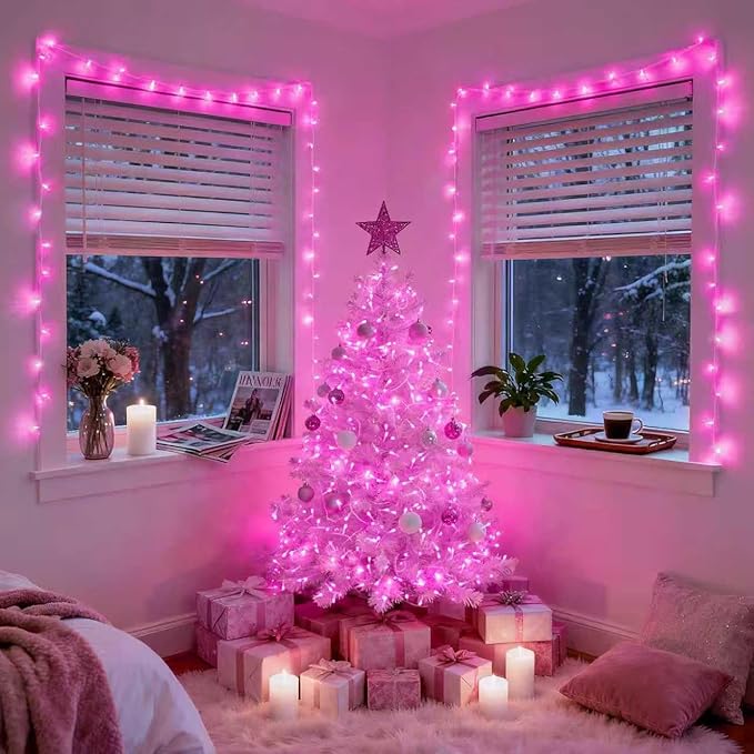 JMEXSUSS Pink Christmas String Lights 600 LED 168ft Remote Timer Clear Wire Pink Fairy Lights for Romantic Dinner Bedroom Tree Outdoor Patio Wedding Party Christmas Room Decor