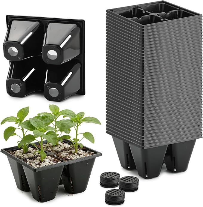 RooTrimmer 40 Pack Reusable 4-Cell Seed Starter Tray for Seedlings, Deep Large Cell Plant Starter Trays with Drainage Holes for Seed Germination, Easy Transplant, Fits Standard 1020 Flats, Black