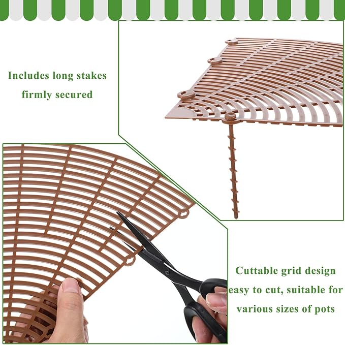 3 Packs Plant Pot Grid Cover Protectors from Animals,20.8 Inch Soil Protector Covers, Cuttable Flower Pot Grid with 12 Stakes, Keep Cats Out of Potted Plants