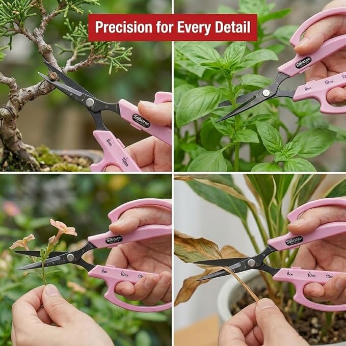Saboten Fluorine Coated Straight Blade Trimming Scissors Pink PT-1 160mm Precision Gardening Bonsai and Floral Shears Made in Japan