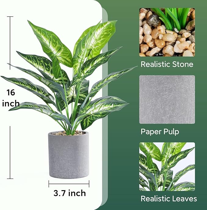 16" Small Fake Plants Artificial Tropical Faux Plants Indoor for Office Desk Shelf Bathroom Home Decor