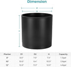 FaithLand 12-Inch Large Modern Cylinder Planter, Thick-Walled Plastic Plant Pot with Drainage Holes and Detachable Saucer, Matte Black, Ideal for Indoor & Outdoor Plants Flowers