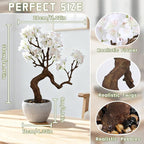 TOARTi Artificial White Cherry Blossom Potted Plant with Stone Pot, 12.2" Tall Fake Flowers Faux Plant Desk Decor, Decorative Plants Indoor Decor for for Home Bedroom Bathroom Office Desk
