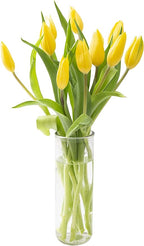 KaBloom - Bouquet of Fresh 10 Yellow Tulips with Vase - Fresh Flowers for Birthday, Valentine's & Mother's Day