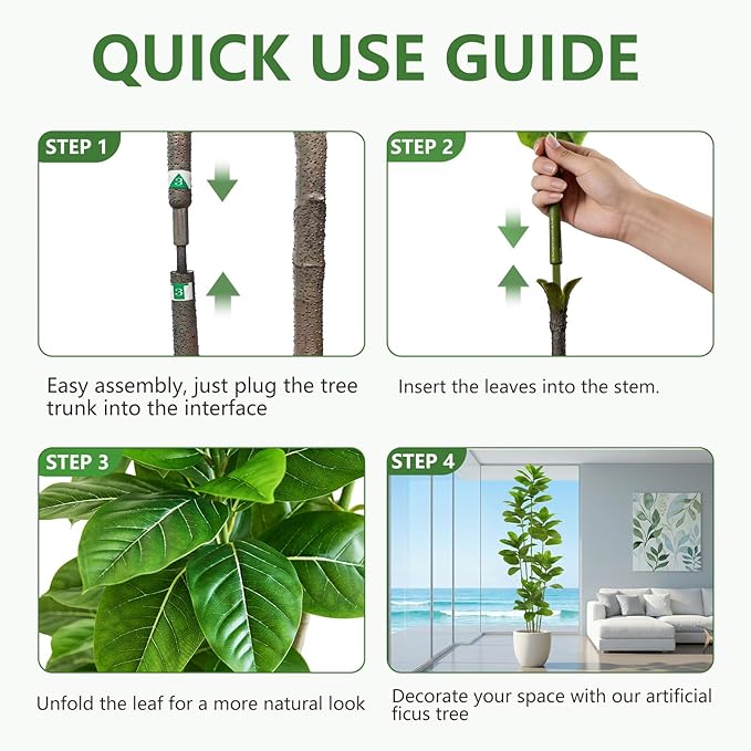 Ficus Tree Artificial Plants Indoor, 7FT Tall Fake Trees in White Pot, Large Potted Silk Floor Plant Artificial Trees, Green Lifelike Faux Ficus Tree for Home Room Office Porch Decor-Green
