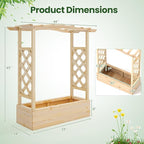 Giantex Raised Garden Bed with Trellis & Hanging Roof, Wooden Elevated Planter Box with Drainage Hole, Freestanding Gardening Planter Raised Bed for Flowers Herbs Climbing Plants Vines, 44”x14”x45”