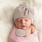 BQUBO Newborn Baby Girls Hats Mittens Set Hospital Hat Beanie Infant Bow Hats Baby Cotton Gloves for 0-6 Months