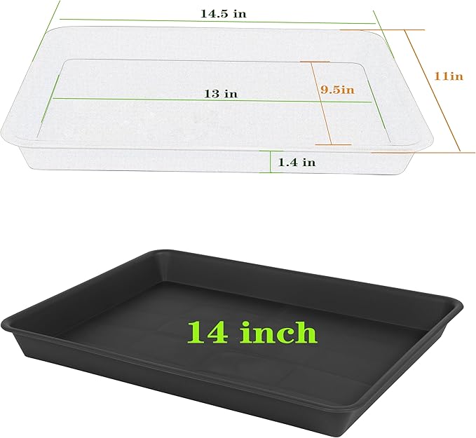 VUWEZ Plant Growing Trays 4 Pack, Plant Tray, 14.5"x11", Heavy Sturdy Plastic Plants Saucer, Seedling Starter Trays, Seed Starter Growing Tray (Black)