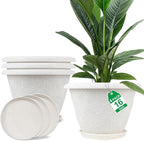 Plastic Flower Pots Planters For Indoor Plants, 4 Pack 16 Inch White Plant Pots With Drainage Hole & Tray, Modern Decorative Large Plant Pot With Saucer For Indoor Outdoor Plants Garden House Planter