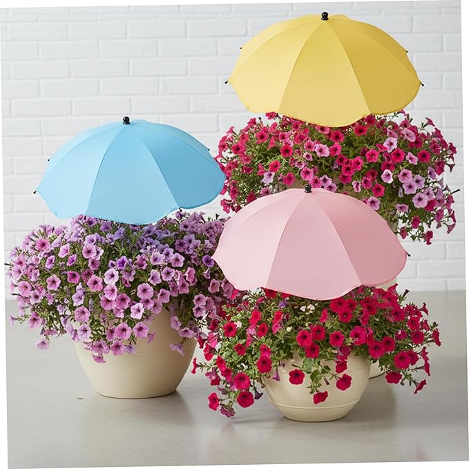 3 Pack Plant Umbrellas for Outdoor Plants, 40" Adjustable Patio Umbrella with Alloy Pole 3-Color Sun Shade for Potted Plants and Garden Decor Plant Tools