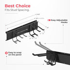 TIDYME Garage Wall Organizer | 64" Heavy-Duty Tool Storage Rack | Adjustable Double-Layer Hooks | 400 lbs Capacity | Carbon Steel Wall Mount Holder for Shovels, Rakes, Ladders & Power Tools