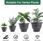 Usocik 4 Pack 12 Inch Large Plant Pots, Plastic Flower Pot for Indoor & Outdoor with Drainage Holes & Saucer, Plaid Pattern Planters Garden Pots for Herbs Bronze