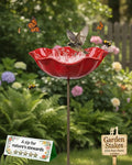 2026 Handmade Metal Flower Garden Stake with Bee Bath & Bird Water Bowl 24in Birdbaths Butterfly & Pollinator Flowers Watering Station Rain Catcher Decor Outdoors Yard Art Fountain Water Feeder